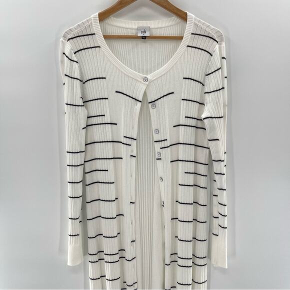 Cabi #5638 Dashes Ribbed White Black Stripe Cardigan Duster Sweater Size Medium - Picture 4 of 12